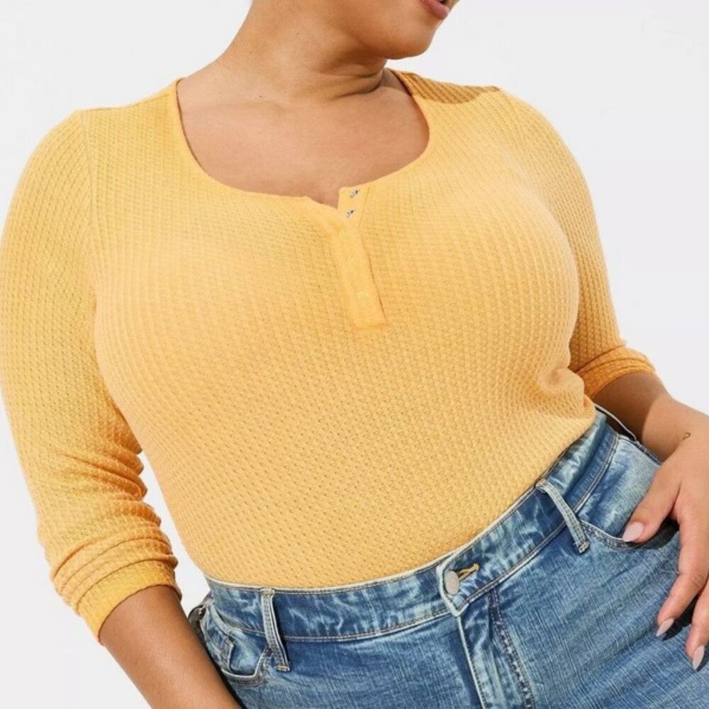 Waffle Scoop Neck Long Sleeve Henley Top NWT